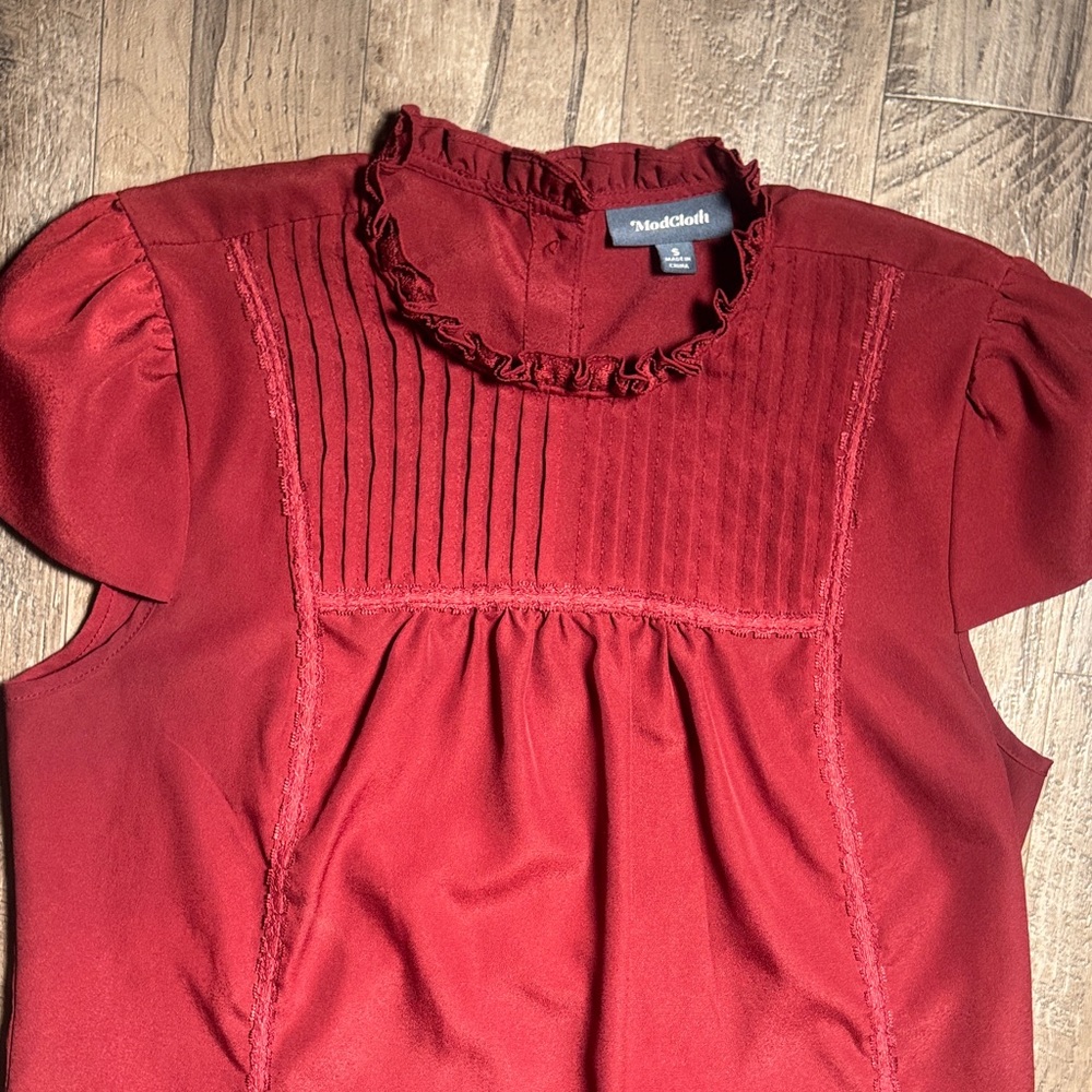 Modcloth Red Ruffled Blouse - Size S - Picture 3 of 11